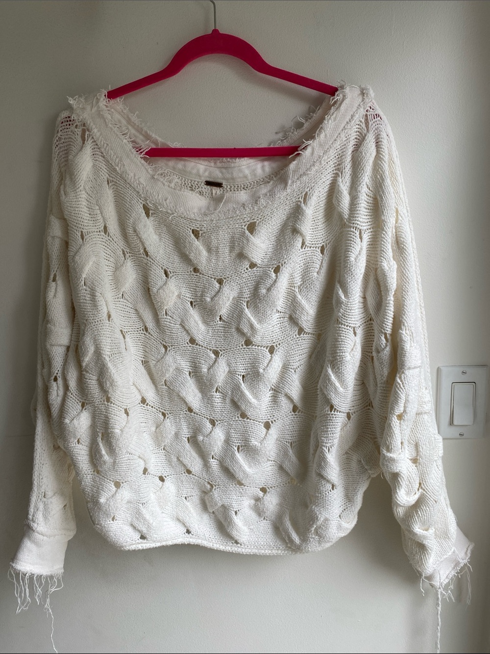Free People White Knit Distressed Oversized
Sweater Small